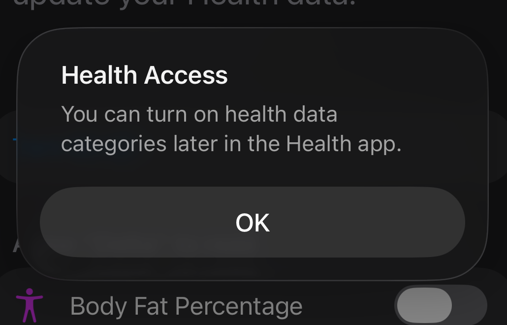 Apple’s alert after declining: you can turn on health data categories later in the Health app
