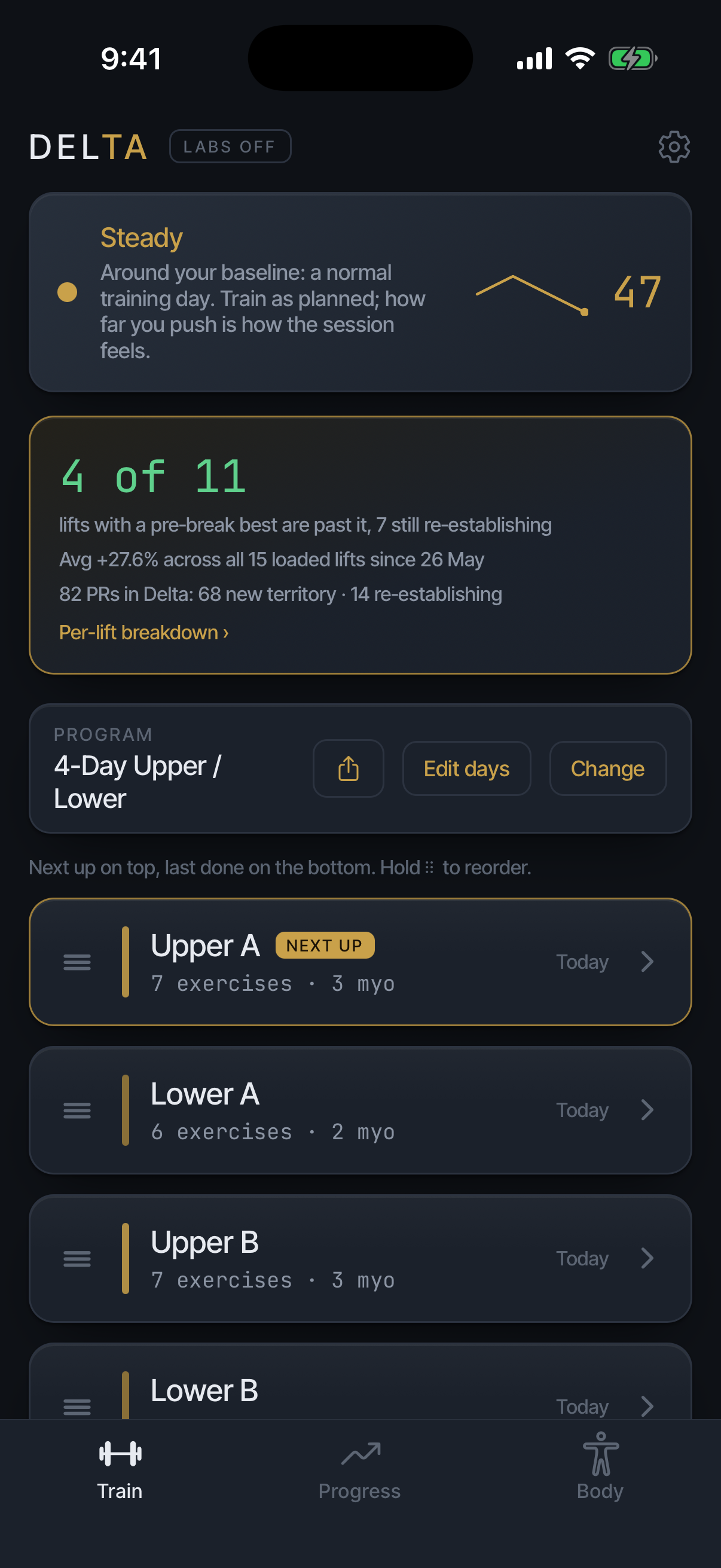 Train once the numbers mean something: readiness scored, the reclaim split, and every day carrying history